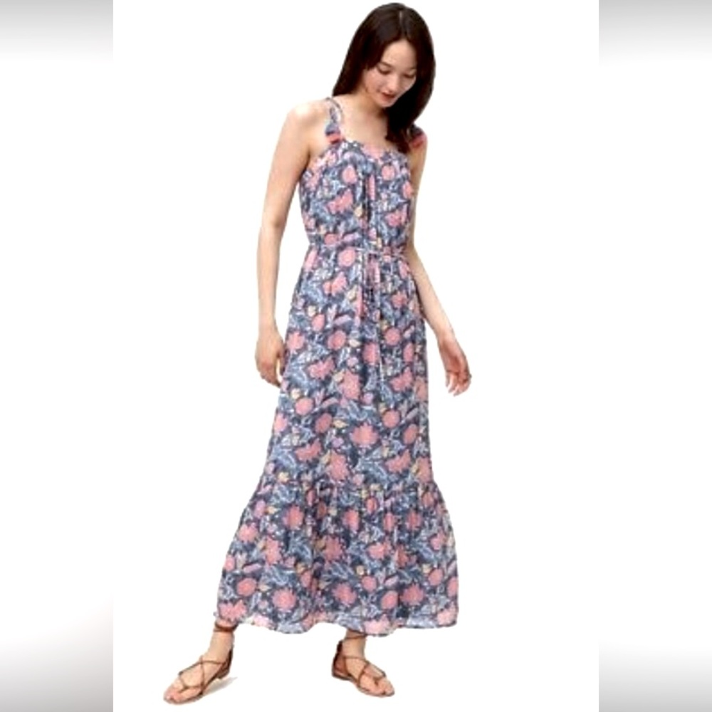 LOFT maxi dress in Blue Wildflower floral pattern with tie waist Size-Medium